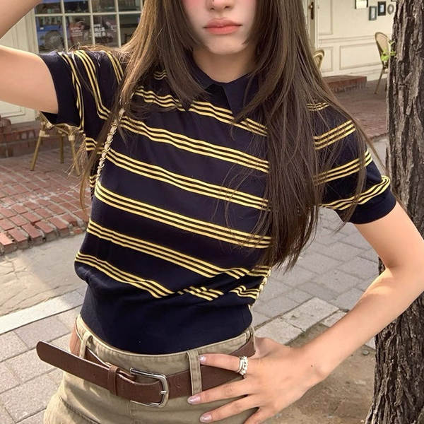 Miu 3a geração de roupas femininas de verão de 2025 novo T-shirt de polonês super bonito