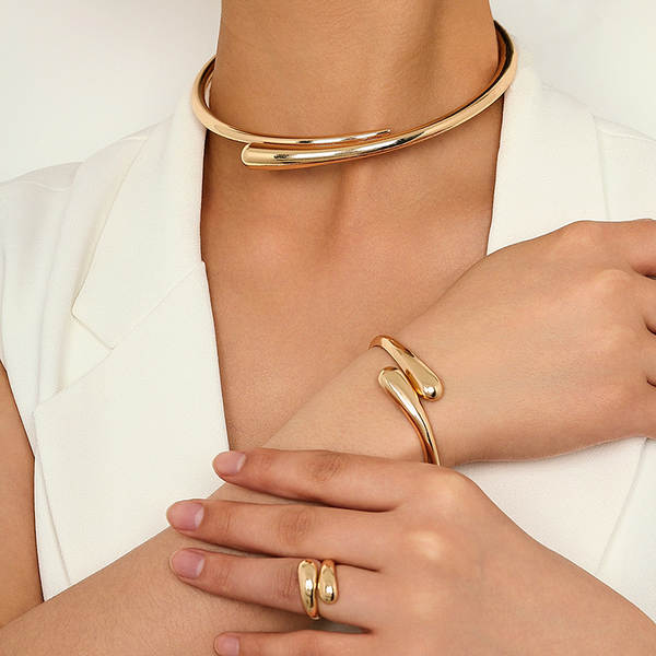 1 conjunto de moda europeia-americana simples metal pesado geométrico de forma de círculo brilhante feminino pulseira anel de joalharia