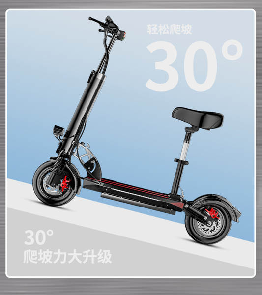 Skateboard elétrico dobrável de 10 polegadas para adultos de 48V off-road com assentos pequenos para andar de bicicleta