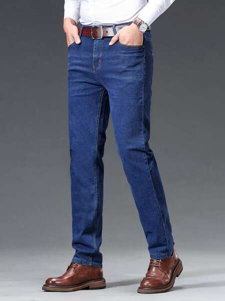 Fabricante atacado calça reta jeans 2026 primavera outono novo calça alta calças longas homens negócios de lazer calças jeans