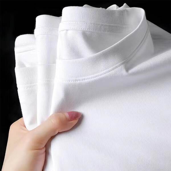 Vestido masculino de verão de 300 gramas de peso de algodão puro T-shirt masculino e feminino T-shirt de mangas curtas fabricante de roupas auto-venda