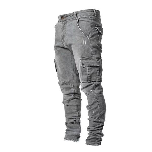 2021 Euro-americano transfronteiriço novo jeans masculino bolso lateral de pernas estreitas jeans NK388