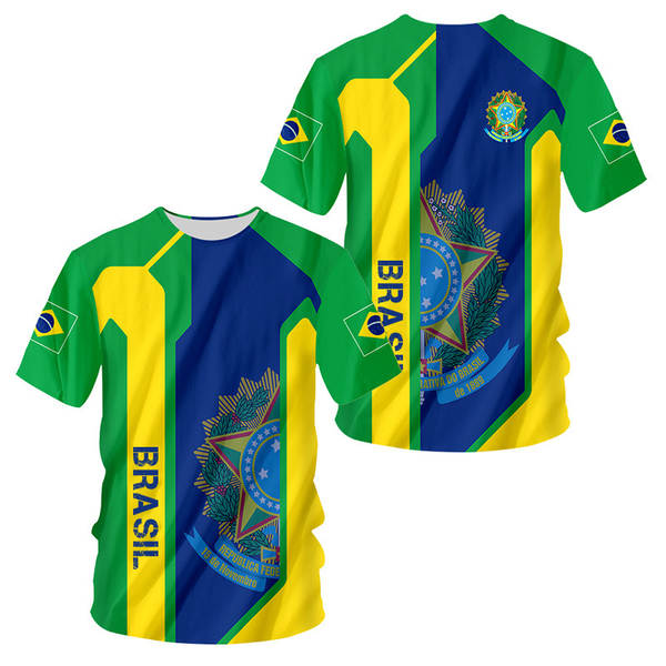 T-Shirt masculino brasileiro 3D T-Shirt O T-Shirt esportivo da equipe de futebol de rua masculino DIY base ajustável para a ordem de massa
