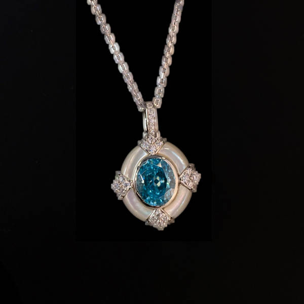 CAGNEY 925 Puro Prata Azul Pintura Natural Caveira Branca Colar Pequeno Design Avançado Toppa Pedra Colar