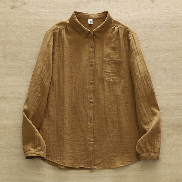 Venda direta do fabricante Camisa feminina de algodão puro de duas camadas Camisa feminina de algodão integral de primavera outono