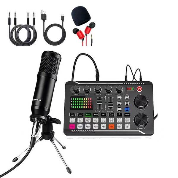 BM800 microfone f998 telemóvel cartão de voz em inglês computador USB aparelho de podcast kit de fone de ouvido ao vivo