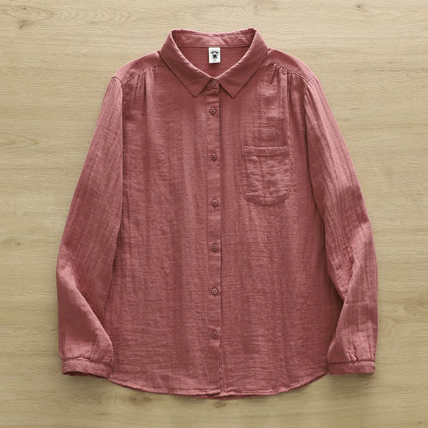 Venda direta do fabricante Camisa feminina de algodão puro de duas camadas Camisa feminina de algodão integral de primavera outono
