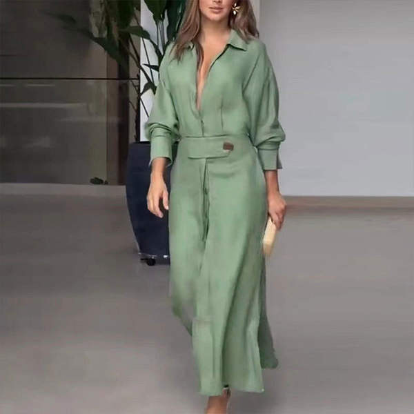 No verão de 2026, o novo modelo da Europa e dos Estados Unidos transfronteiriço de exportação de roupas femininas de viagem de cor pura para a cintura vestido de roupa longa