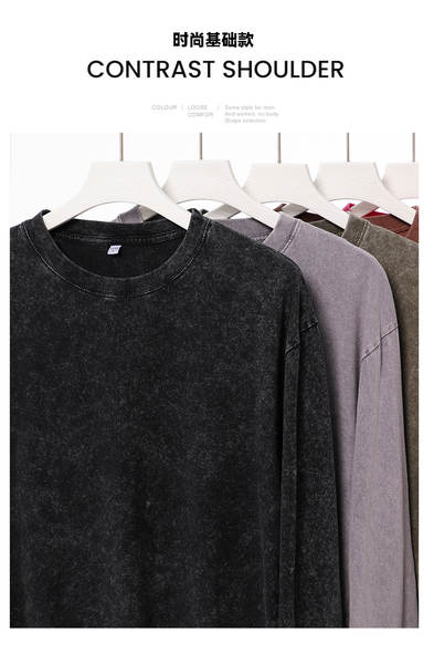 230 gramas de peso transfronteiriço de algodão puro lavagem de água para fazer velhas luvas longas de cabeça T-shirts retrospectivas T-shirts de neve