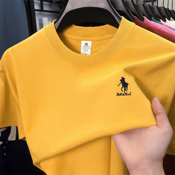 Paul 100% de algodão puro colar masculino T-Shirt embrulhado Idade Média Simplificado Relaxante Suado Transpirante Homem T-Shirt de pulso curto