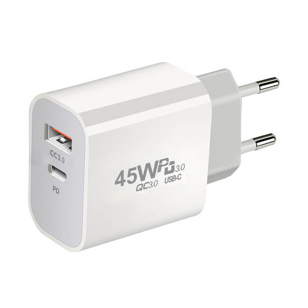 Carregador de PD padrão 45W Adaptador de PD duplo 45W para carregador de nitrogênio IP16X para celulares