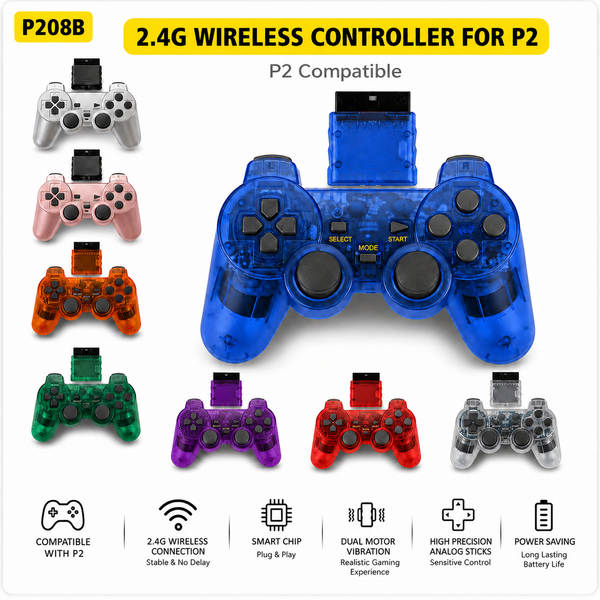 Jogo sem fio PS2 bracelete duplo vibração 2.4G bracelete sem fio com suporte para PS2 host transparente cor
