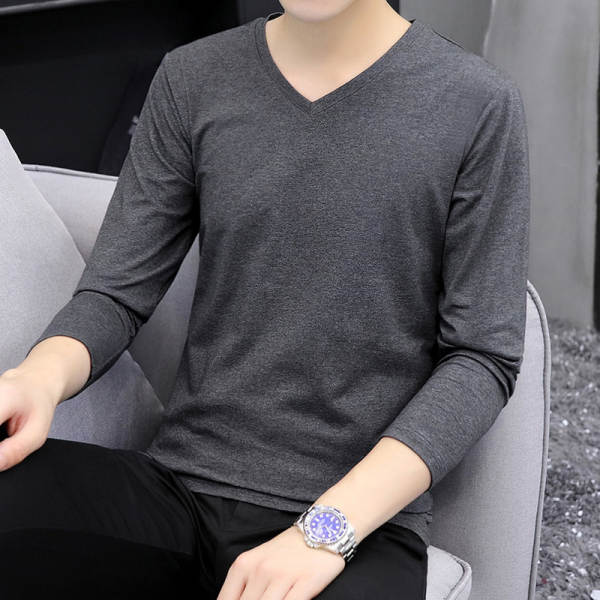T-shirts masculinos com mangas longas de cor pura com camisa interior masculina de outono de resiliência masculina de luxo