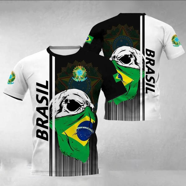 T-Shirt masculino brasileiro 3D T-Shirt O T-Shirt esportivo da equipe de futebol de rua masculino DIY base ajustável para a ordem de massa