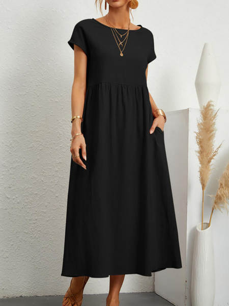 Vestido curto de manga com bolsos