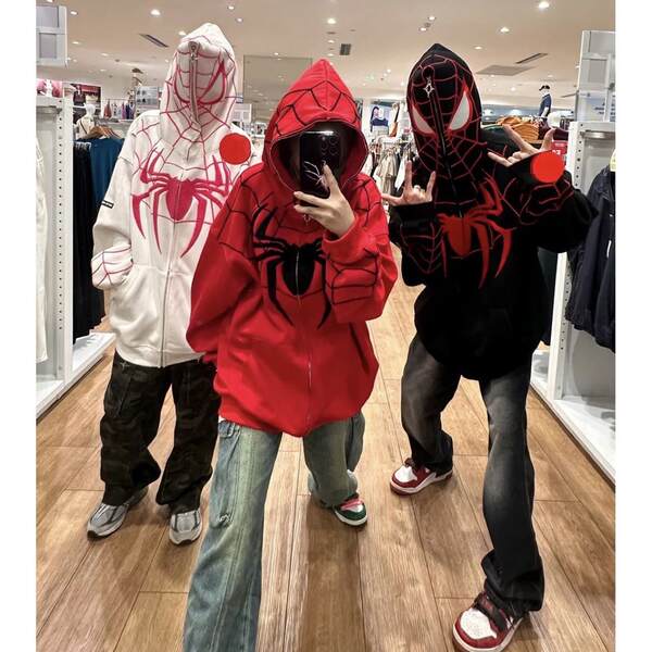 2024 Transfronteiriço Europa e América Peso pesado camisa de algodão masculino e feminino casal Homem-Aranha Vestido de guarda-roupa de tamanho superior casaco