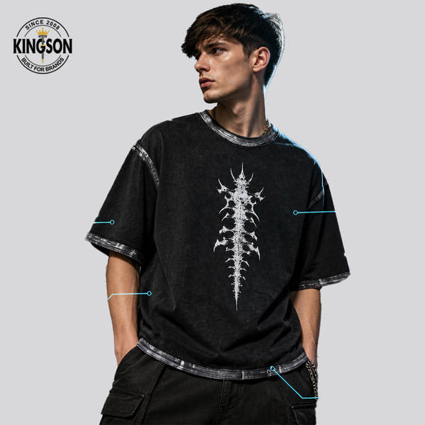 260 gramas de t-shirt de rede impresso velho de algodão puro de mangas curtas para homens europeus e americanos relaxante adolescentes t-shirt atacado
