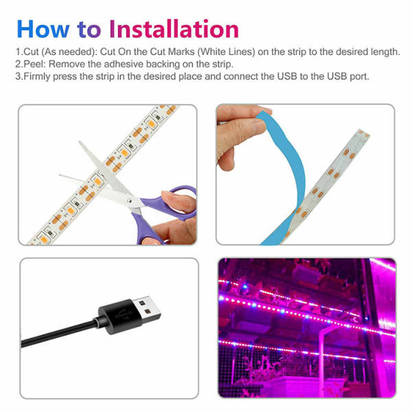 Luz transfronteiriça de crescimento de plantas USB 5V2835LDE todo o espectro impermeável luz de plantas vermelho-azul espectro de iluminação complexa
