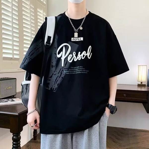 T-Shirt adolescente de verão novo menino estudante relaxante bonito gelado meia-mancha roupa menino grande menino