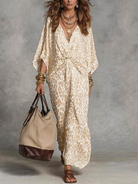 2026 ebay venda quente da Europa e EUA transfronteiriço comércio estrangeiro independente estação de leopardos V recebeu a cintura grande tamanho roupa longa vestido de mulher