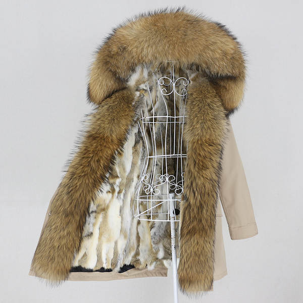 Comércio eletrônico transfronteiriço vestido de inverno feminino supera a mulher pode desmontar o cabelo real no cabelo longo coelho casaco de pele quente