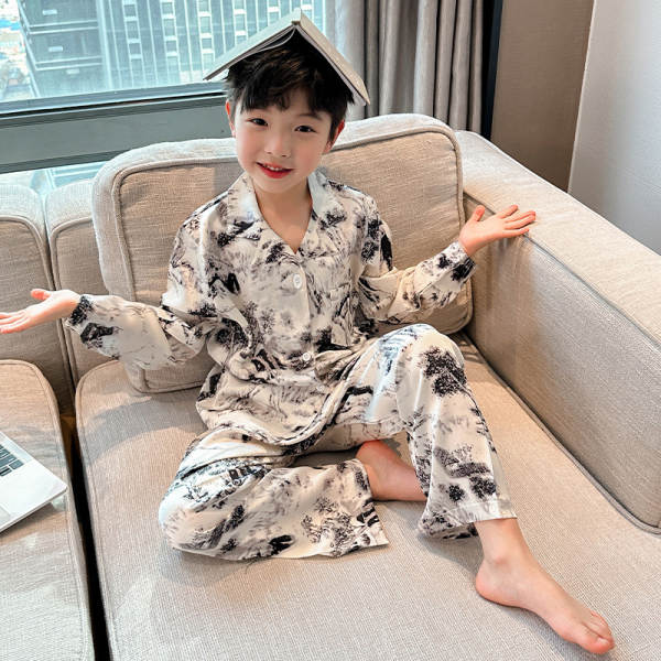 Roupa de cama para meninos Primavera-Verão 2026 Nova roupa de ar condicionado para meninos com mangas compridas em casa