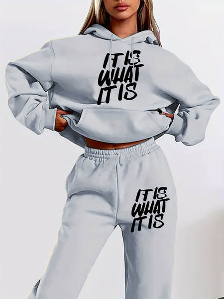 Conjunto de moletom feminino de manga longa com capuz