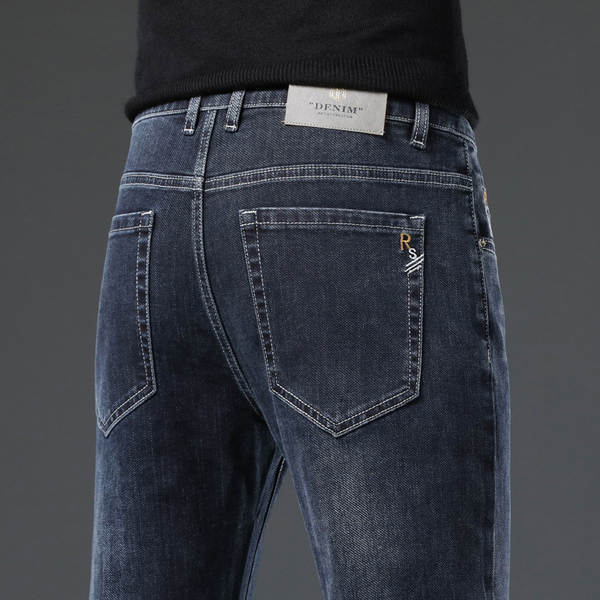 2026 Outono novo jeans masculino revestimento retangular elástico grosso modelo macio confortável masculino calças compridas