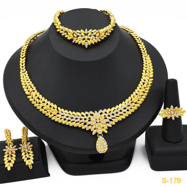 Jóias de Dubai 24k de ouro da noiva coleção de jóias colar colares orelhas do Oriente Médio Dubai ouro de casamento jóias quatro conjuntos