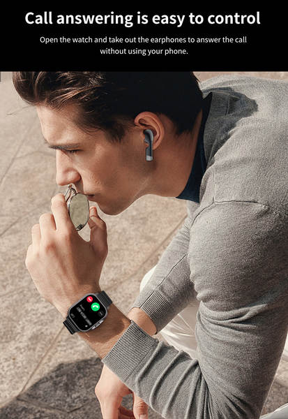 Relógio inteligente transfronteiriço D8 tws dois em um fones de ouvido Bluetooth de 2 polegadas de tela cheia de toque para chamadas de movimento musical