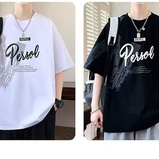 T-Shirt adolescente de verão novo menino estudante relaxante bonito gelado meia-mancha roupa menino grande menino