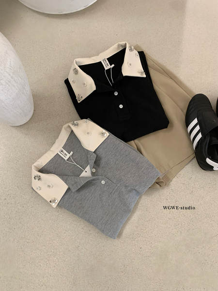 WGWE Faculdade de High-Science MIU Faculdade de moda de mangas de mão POLO Lider de mangas curtas T-Shirt W5856