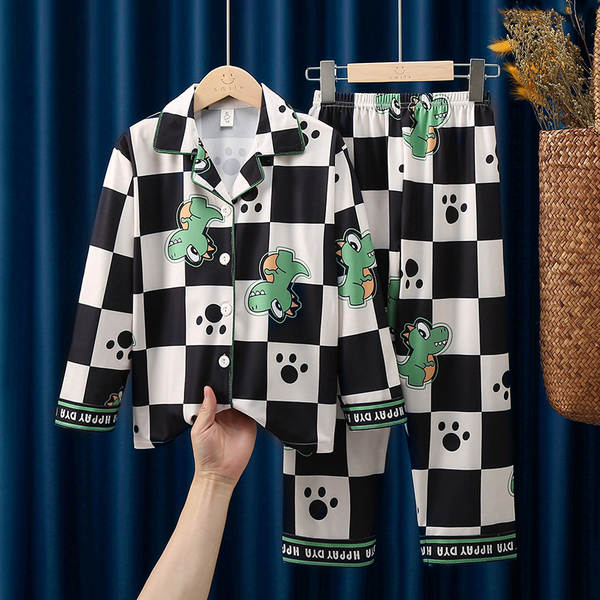 Crianças do Sudeste Asiático roupas de dormir meninos com mangas compridas calças bonitas desenhos animados primavera outono roupas para meninos vestir em casa no verão
