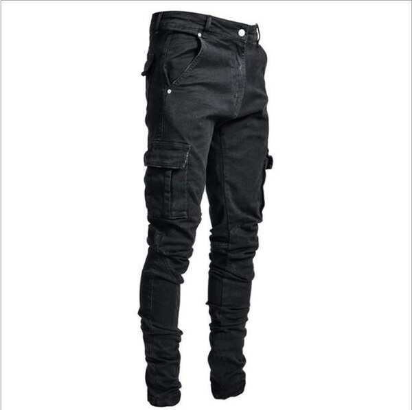 2021 Euro-americano transfronteiriço novo jeans masculino bolso lateral de pernas estreitas jeans NK388