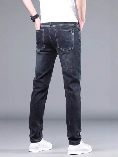 2026 Outono novo jeans masculino revestimento retangular elástico grosso modelo macio confortável masculino calças compridas