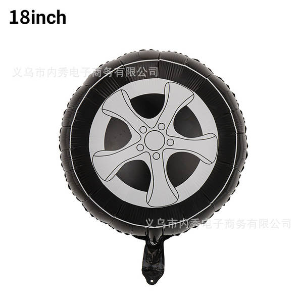 Novo balão de pneu de 18 polegadas preto e branco de argila redonda de película de alumínio balão de corrida temática de decoração de equação carrinho