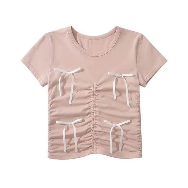 Camisa feminina curta com babado