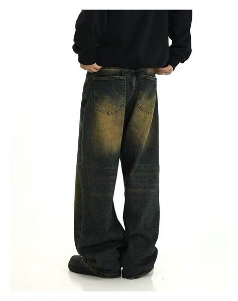Venda direta de jeans americanos vintage para homens lavagem de água relaxante para homens com as pernas largas