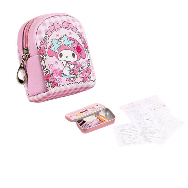 Mochila Escolar com Conjunto de Miniaturas de Material Escolar