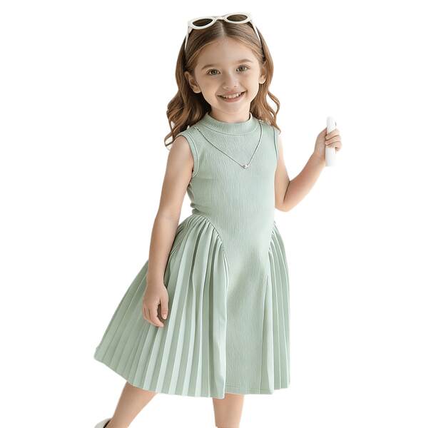 Mulheres transfronteiriças vestido de verão estilo europeu e americano de alta qualidade penteado recebendo cintura sem mangas vestido de vestido + colar