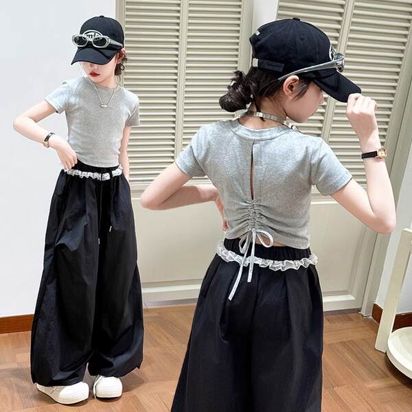 T-shirts para meninas de curta-metragem de verão de 2025 moda nova roupa de verão para meninas de verão de meia-metragem