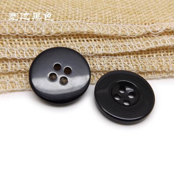 Botão do fabricante botão de resina preto branco quatro olhos largos botão de pão fino borda polo camisa botão de roupa