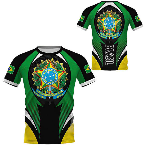 T-Shirt masculino brasileiro 3D T-Shirt O T-Shirt esportivo da equipe de futebol de rua masculino DIY base ajustável para a ordem de massa