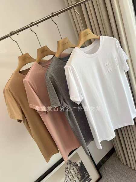 100 caroço algodão miu estilo original letra pura adesivo simples pulseira curta luva casual T-shirt na roupa feminina