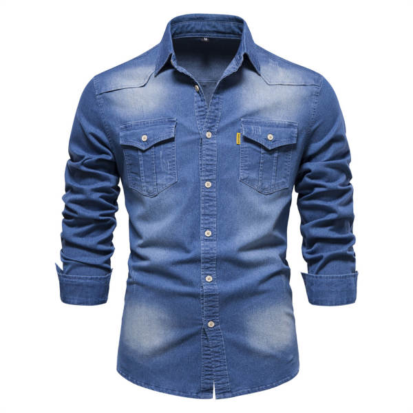 2024 Comércio Exterior Transfronteiriço Homem União Européia Cowboy T-Shirt Homem Modelo Recreativo Puro Homem Denim T-Shirt Com Mãos Longas