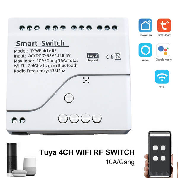 Tuya WIFI Inteligente 4CH receptor módulo sem fio tempo de voz controle remoto 7-32V