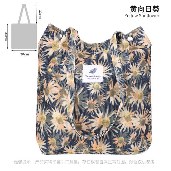 ins风简约灯芯绒帆布包双肩带帆布袋旅行外出收纳包女包单肩包