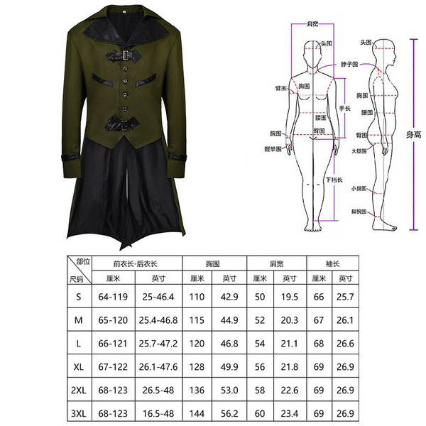 2026wish Amazon Europa e América medieval Halloween retrospectiva casaco empilhado homem Gothic preto vestido de roupa