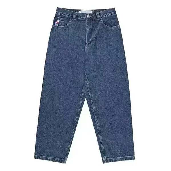 Polar Big Boy jeans Y2K Hip-Hop desenho de desenho animado penteado azul solto jeans homens