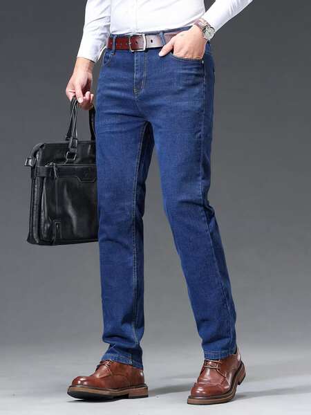 Fabricante atacado calça reta jeans 2026 primavera outono novo calça alta calças longas homens negócios de lazer calças jeans